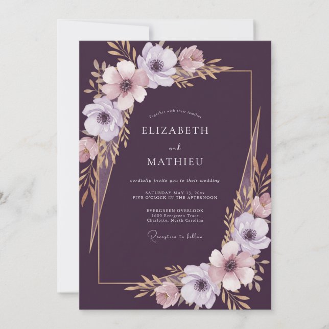 Deep Plum Anemone Wedding Invitation (Front)