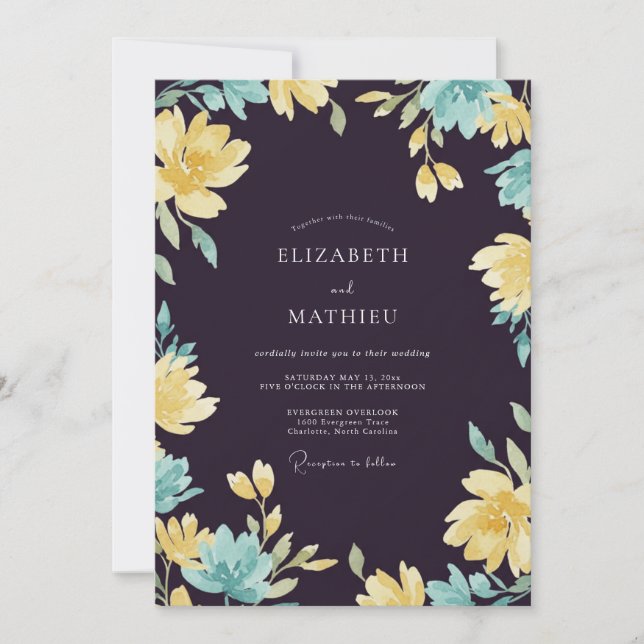 Deep Plum Antique Golden Painted Wedding Invitation (Front)