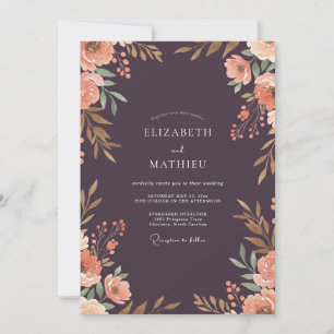 Deep Plum Apricot Wildflower Wedding Invitation