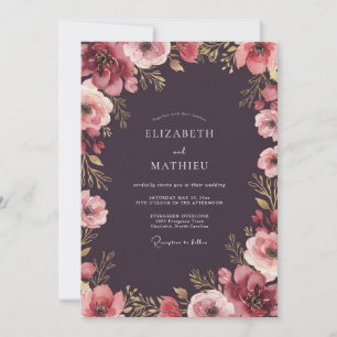 Deep Plum Blossom Wedding Invitation