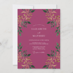 Deep Plum Botanical Romance Wedding Invitation