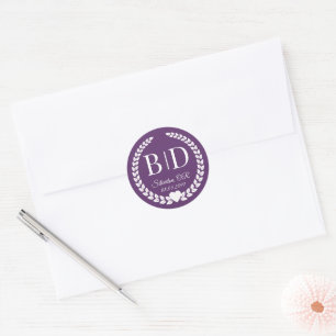 Deep Plum Bride and Groom Monogram Wedding  Classic Round Sticker