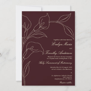 Deep Plum Calla Lily Elegant Catholic Wedding Invitation