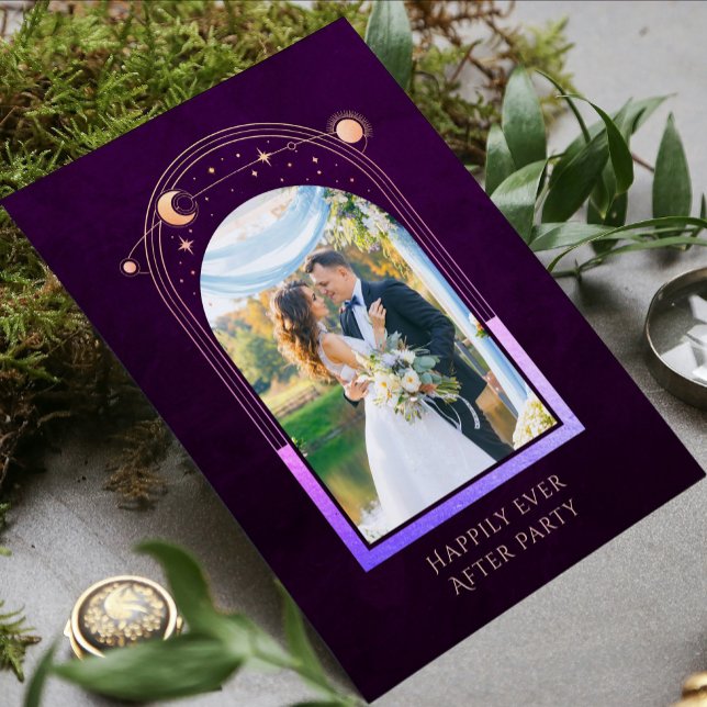 Deep Plum Celestial Photo Wedding Reception Invitation (Creator Uploaded)