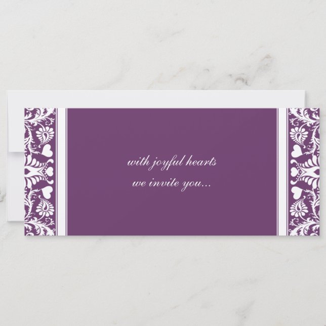 Deep Plum Damask Swirls Wedding Invitation (Front)