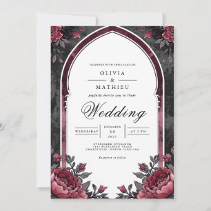Deep Plum Floral Archway Wedding Invitation