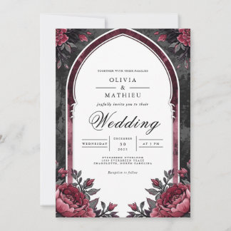 Deep Plum Floral Archway Wedding Invitation