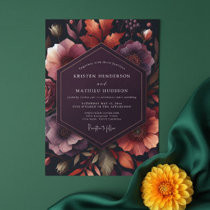 Deep Plum Floral Autumn Wedding Invitation