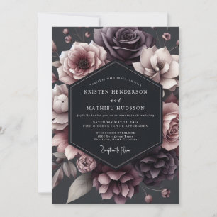 Deep Plum Floral Moody Romance Wedding Invitation