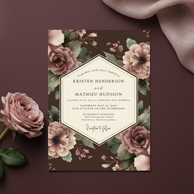 Deep Plum Floral Opulent Wedding Invitation (Creator Uploaded)