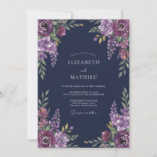 Deep Plum Floral Romantic Wedding Invitation