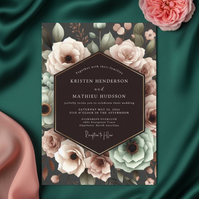 Deep Plum Floral Romantic Wedding Invitation (Creator Uploaded)
