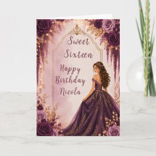 Deep Plum Floral Sweet Sixteen Party Card