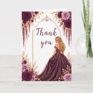 Deep Plum Floral Sweet Sixteen Party Thank You Card