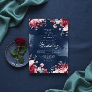 Deep Plum Floral Watercolour Wedding Invitation