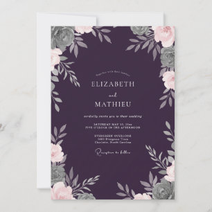 Deep Plum Foliage Soft Eucalyptus Wedding Invitation