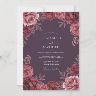 Deep Plum Graceful Autumnal Wedding Invitation