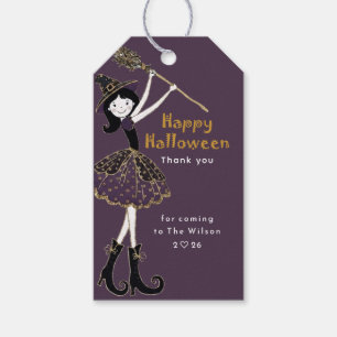 Deep Plum Halloween Magic Broom Gift Tags