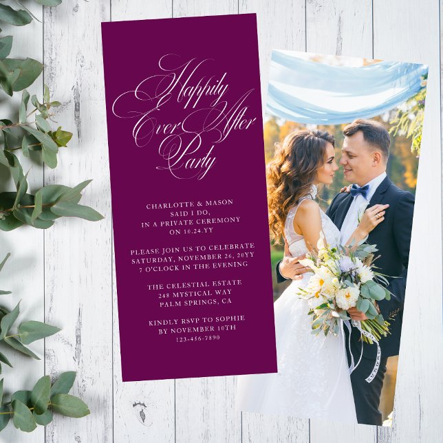Deep Plum Happily Ever After Photo Reception Invitation (Creator Uploaded)