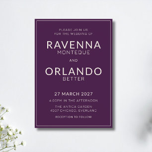 Deep Plum Ivory Frame Old Money Modern Wedding Invitation