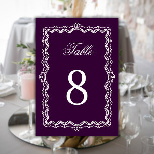 Deep Plum Lace Old Money Elegant Classy Wedding Table Number