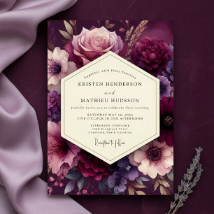 Deep Plum Lush Bloom Wedding Invitation