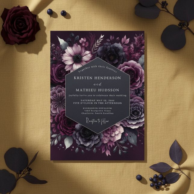Deep Plum Moody Bloom Wedding Invitation (Creator Uploaded)