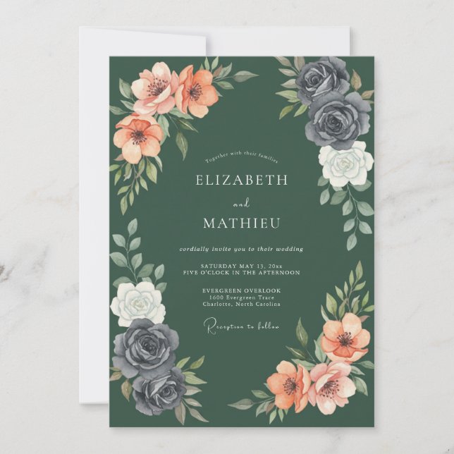 Deep Plum Moody Floral Romance Wedding Invitation (Front)