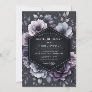 Deep Plum Moody Floral Wedding Invitation