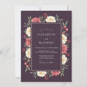 Deep Plum Moody Winter Wedding Invitation