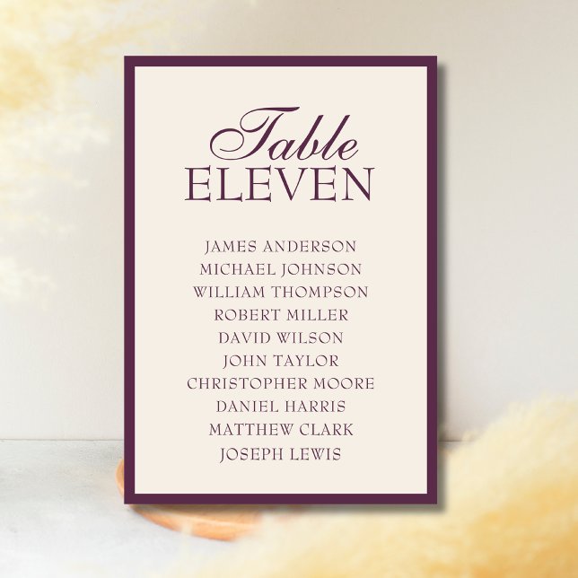 Deep Plum Old Money Wedding Seating Chart Table Number (Creator Uploaded)