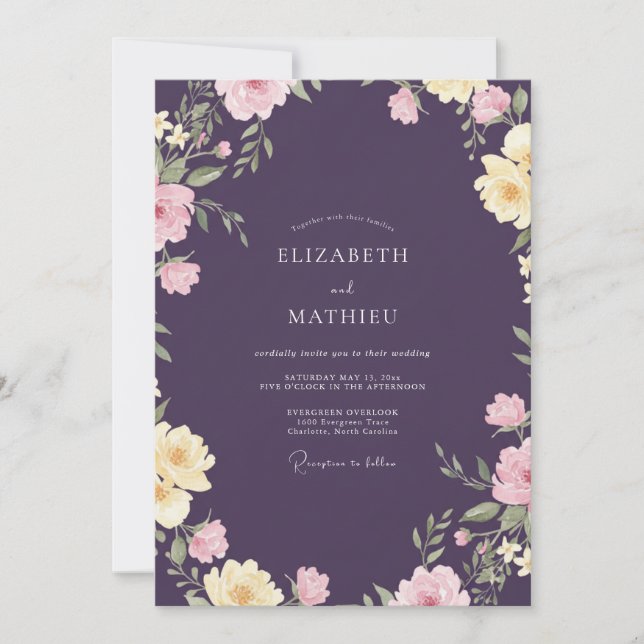 Deep Plum Peony Wedding Invitation (Front)