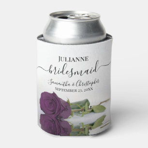 Deep Plum Purple Rose Elegant Bridesmaid Wedding Can Cooler