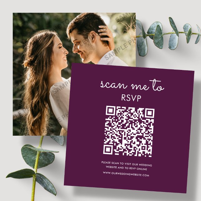 Deep Plum Purple | Wedding RSVP QR Code Enclosure Card (Creator Uploaded)