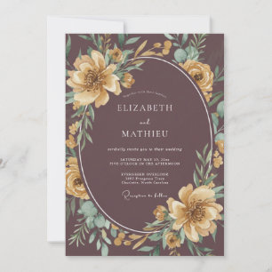 Deep Plum Romantic Botanical Wedding Invitation