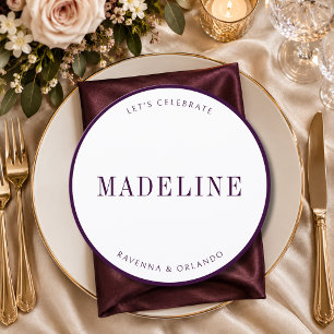 Deep Plum Round Wedding Guest Place & Menu Card