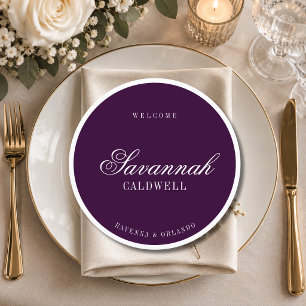 Deep Plum White Formal Round Wedding Guest Place Programme