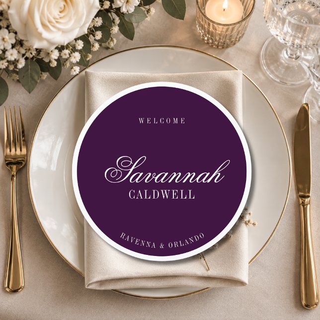 Deep Plum White Formal Round Wedding Guest Place Programme (Creator Uploaded)