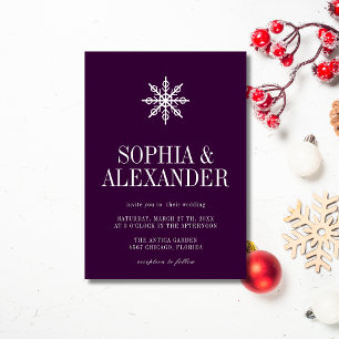 Deep Plum & White Simple Winter Snowflake Wedding Invitation