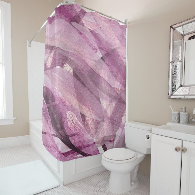 Deep, Purple And Glitter Watercolor Hand-painted Shower Curtain (In Situ)