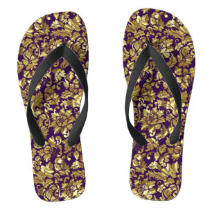 Deep Purple And Gold Floral Damasks Jandals
