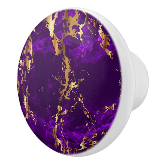 Deep Purple and Gold Marble Ceramic Knob (Right)