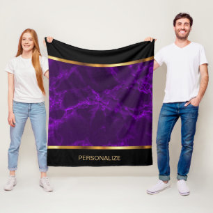 Deep Purple and Gold Marble Fleece Blanket