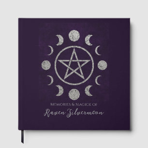 Deep Purple and Silver Pentacle Funeral  Guest Book