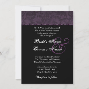 Deep Purple Batik Damask Wedding Invitation