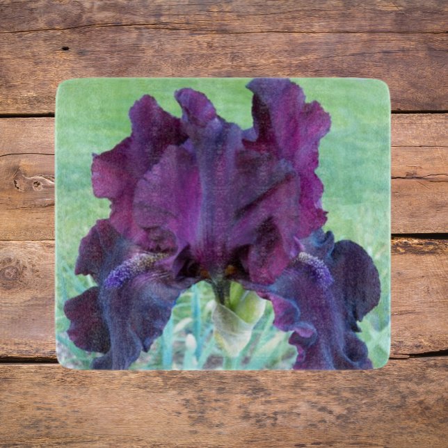 Deep Purple Bearded Iris Floral Cutting Board (In Situ)