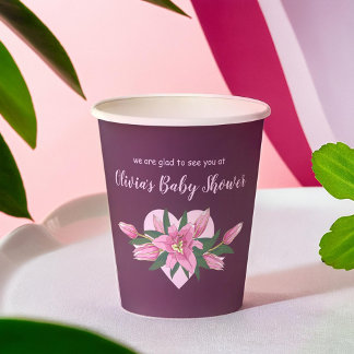 Deep Purple Blooming Lilies Baby Shower Paper Cups