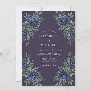 Deep Purple Blue Botanical Wedding Invitation