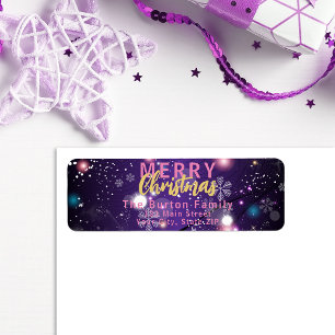 Deep Purple Bokeh Gold Merry Christmas Address