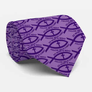 Deep Purple Christian Fish And Cross Tie